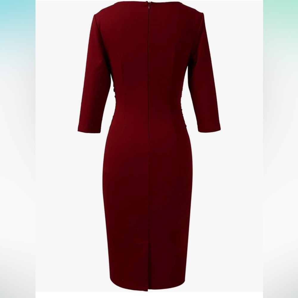 Red midi work dress with bow - Picture 2 of 3